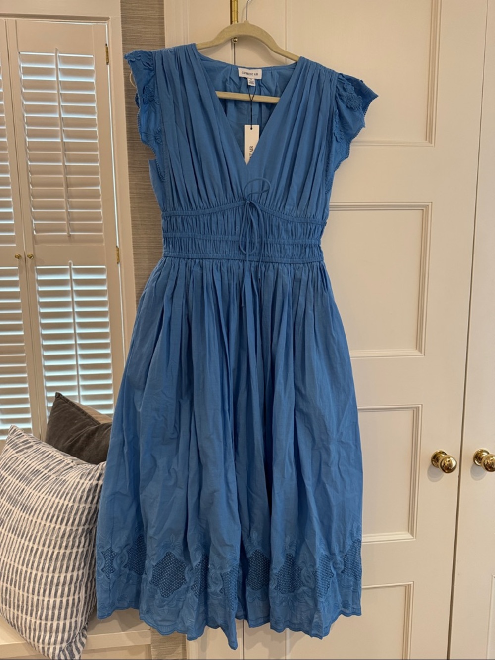 Current Air Blue V-Neck Cotton Midi Dress